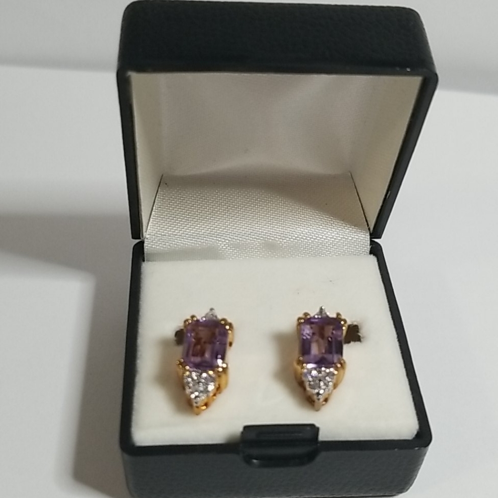14kt gold plated amethyst clip earrings